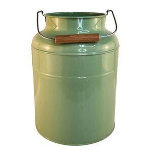 Farmhouse Green Milk Can Vase Wooden Handle, Rustic Metal Jug, Country Kitchen D